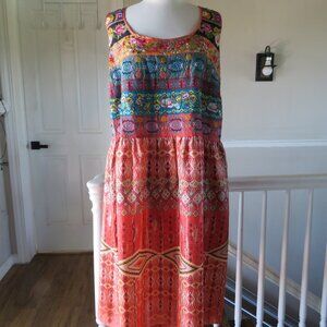 NEW NWT Johnny Was  JWLA Biya 100% Silk Multi-print Floral Midi Dress 3X NO SLIP